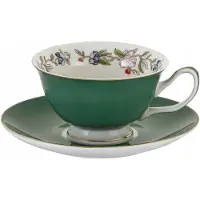 Marco polo Porseleinen Mok met Schotel - Groen met Bloemendessin - 200 ml