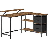 Songmics Hoekbureau voor de computer – Hout – Bruin – L-vormig, verstelbare plank, 2 ruime lades