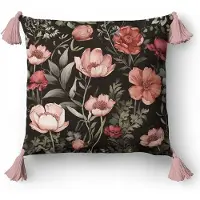 Home Collection Decoratieve kussensloop 45x45cm - Zwart/Oranje Bloemen