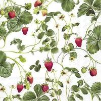 IHR tafel servetten - Aardbeien fruit print - 40x stuks - 3-laags - 33 x 33 cm - papier - voorjaar - zomer