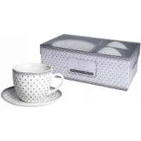 Livello Set van 2 Mokken met Schotels, 250ml, Stippen, Cadeauset