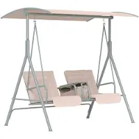 Merax Tuinschommel 2 Zits Met Zonnedak - Schommelbank Met Bekerhouder En Zijtas - Verstelbaar Waterafstotend Dak - Gepolsterde Tuinbank Voor Tuin Terras En Balkon - Beige - 175 X 112 X 165 Cm