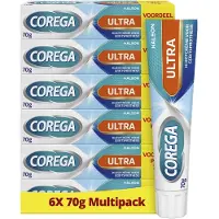 Corega Ultra - Kleefcrème – Kunstgebit - Sterke Fixatie - Bescherming Tegen Voedseldeeltjes - Comfort & Ultra Frisse Muntsmaak - Voordeelverpakking 6 x 70 g