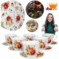 Duo Porseleinen Theekopjes met Schotels, 250ml, 6 stuks, Bloemendesign