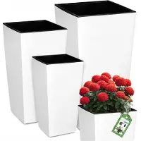 Prosperplast Set van 3 matwitte vierkante plantenbakken met inzetstukken