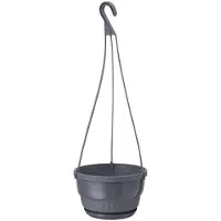 Form-Plastic Europa Antraciet Pot met Schotel en Ophanghaak - 25cm