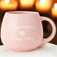 Quatro Grote Keramische Mok 450 ml - "Stay Happy Stay Cosy" Roos