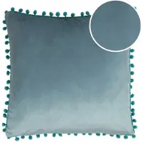 Domarex Decoratieve Kussenhoes Boho Blauw 40x40 cm met Pompons | Zacht velours