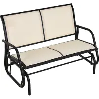 Merax Schommelbank 2 Zits - Tuinbank Met Schommelfunctie - Metalen Tuinbank Met Ademend Mesh - Parkbank Voor Tuin Terras En Balkon - Zwart Beige - 120 X 70 X 85 Cm