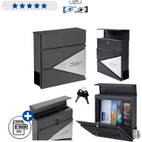 Lean Toys Brievenbus groot A4 met krantenrol antraciet – metalen postbus met slot en POST opschrift, weerbestendige wandbrievenbus 37x37x10,5 cm voor brieven en kranten Met Ebook