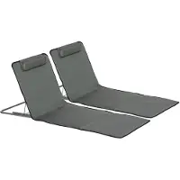 Merax Set Van 2 Opvouwbare Strandmatten - Verstelbare Rugleuning 5 Standen - Verstelbare Hoofdsteun - Inclusief Draagtas - Oxfordweefsel - Grijs - 124 x 53 x 35-45 cm