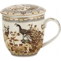 Marco polo Porseleinen Theemok met Zeef, Deksel & Schotel - Vogelmotief