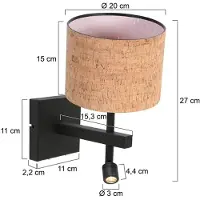 Steinhauer Zwart bedlampje Stang met kurk kapje Ø20cm