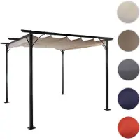 Mendler Pergola -C42, tuinpaviljoen, stevig 6cm frame + schuifdak ~ 3,5x3,5m crème