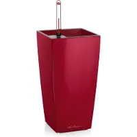 Lechuza MAXI-CUBI - Premium tafelpot - Plantenbak - met uitneembare binnenbak - met bewateringssysteem - ALL-IN-ONE set met LECHUZA-PON - scharlakenrood hoogglans