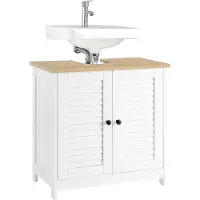 SoBuy FRG237-WN wastafelonderkast, badkamerkast, badmeubel, onderkast in wit en natuurhout, afmetingen ongeveer 60x59x35 cm (breedte x hoogte x diepte)