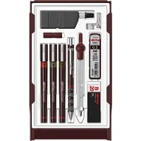 Rotring Isograph-pennenset technische pen en vulpotlood masterset | 3 fineliners (0,1 mm, 0,3 mm, 0,5 mm), vulpotlood (0,5 mm) en Kompas, plus accessoires | 10 stuks