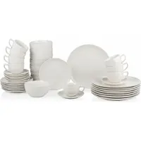 Alpina serviesset 8 Persoons - Aardewerk Servies 40-Delig - Bordenset met Ontbijtborden, Dinerborden, Kommen, Kopjes en Schotels - Servies Set Vaatwasser- en Magnetronbestendig - Wit
