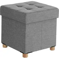 Songmics Kruk met deksel en opbergruimte, Lichtgrijs / 38 x 38 x 40 cm