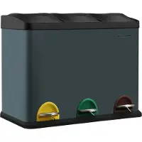 Songmics Grote afvalscheider 45 liter (3 x 15 L), Groen grijs