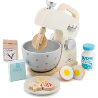 New Classic Toys Houten Mixer Speelset - Inclusief Kom, Bloem, Suiker, Melk, Eieren en Koekjes - Speelgoedkeukenmachine voor Kinderen - Rollenspel Keukenspeelgoed - Vanaf 3 Jaar