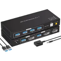 NÖRDIC KVM-150 KVM Switch - Displayport naar USB - 8K60Hz 4K144Hz, 4xUSB 3.1 - Zwart