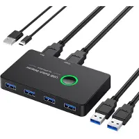 NÖRDIC KV24 - USB 3.1 Switch - 4x USB Poorten Delen met 2 Computers - USB-A - 5Gbps - 4 USB op 2 PC's