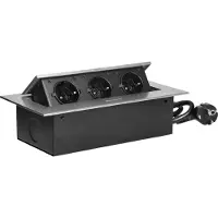 ORNO Inbouw stekkerdoos met 3 stopcontacten - Pop up stekkerblok met 1.5 meter kabel - Verdeelstekker met RVS afwerking - 230 Volt - voor max. 3680 Watt - Verdeeldoos - Antraciet