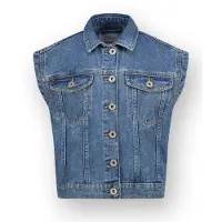Vingino denim gilet medium blue denim Blauw Backprint - maat 176