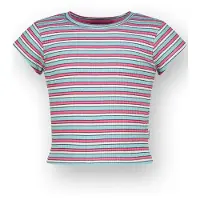 Vingino T-shirt Basic rib crop striped tee Meisje Blauw 116