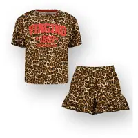 Vingino shortama met panterprint bruin Meisjes Stretchkatoen Ronde hals - maat 110/116