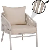 Mendler Aluminium tuinstoel -P90, loungestoel fauteuil outdoor, touwvlechtwerk Rope stof/textiel (180 g/m²) ~ crème