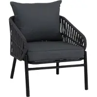 Mendler Aluminium tuinstoel -P90, loungestoel fauteuil outdoor, touwvlechtwerk Rope stof/textiel (180 g/m²) ~ antraciet