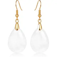LGT JWLS Goudkleurige Oorbellen voor Dames met Druppelvormige Witte Jade Hanger