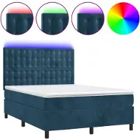 vidaXL Boxspring met matras en LED fluweel donkerblauw 140x190 cm