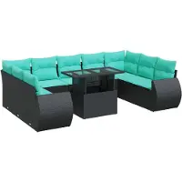 vidaXL 10-delige Loungeset met kussens poly rattan acacia zwart