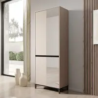 Meubella - Finta - Schoenenkast met spiegel - Beige - 80x40x206 cm