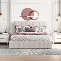 SINGULARITY -Gestoffeerd bed 140x200- tweepersoonsbed- in hoogte verstelbaar gestoffeerd hoofdeinde- metalen lattenbodem- crèmewit- zonder matras