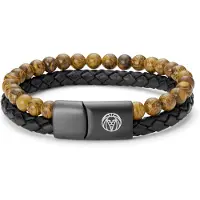 Lucleon Icon | Armband met Stenen met Houtnerfpatroon & Leer