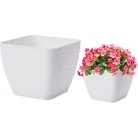 Form-Plastic Witte kunststof bloempot met schotel, 18,7x17,3 cm vierkant