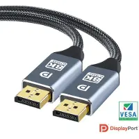 NÖRDIC DP-230 Gecertificeerde Displayport kabel - 1.4 - 8K60Hz - 32,4Gbps - 3m - Grijs/Zwart