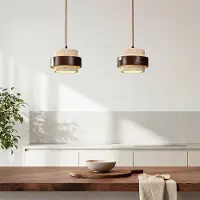 LumenXL 2-lichts hanglamp Travé - travertin (natuursteen) en hout