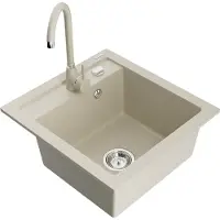 Mexen Vito granieten gootsteen 1-komor met keukenmengkraan Telma, beige - 6503-69-670200-69