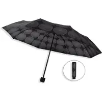 Discountershop Paraplu zwart met Klasse: Modieuze Opvouwbare Compagnon - Ø 90 cm - Ronde Cirkels Print Dessin - Zwart Kunststof Handvat - Glasfiber Eindstuk Balein - Regenbestendig Polyester Doek