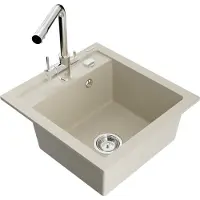 Mexen Vito granieten spoelbak 1-komors met keukenmengkraan Duero, beige - 6503-69-671600-00