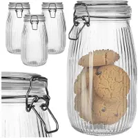 Kadax glazen potten 1450ml, set van 3, glazen voorraadpotten met klapdeksel, grote voorraadpotten met deksel, potten met klapdeksel voor keukenorganisatie, koekjespotten