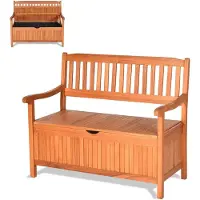 KOMFOTTEU Tuinkist van acaciahout, containerbank voor buiten, 2-zits, met rugleuning en armleuningen, opbergdoos met tas, 107 x 59 x 90 cm