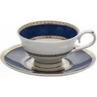 Marco polo Merkloos Porseleinen Mok met Schotel - Blauw & Wit, 250 ml