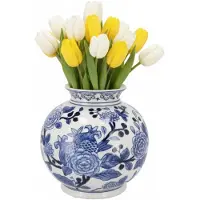 DK Design Chinese vaas Asian - blauw - porselein - D20 x 20 cm - bloemenvaas