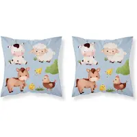 Mayamoo MAYA MOO Kussenhoes Boerderij 40x40 cm Blauw - Kinderkamer Decoratie